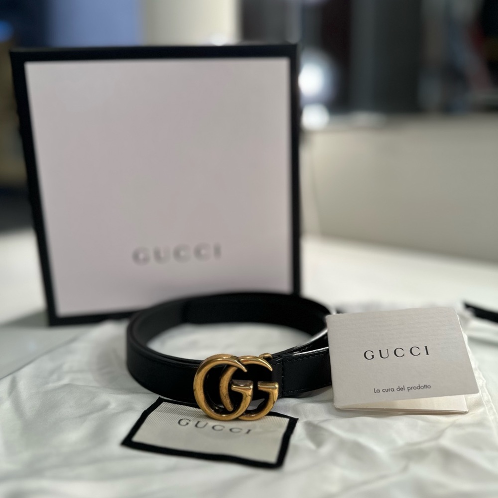 Authentic Gucci Double G Black Leather Belt
